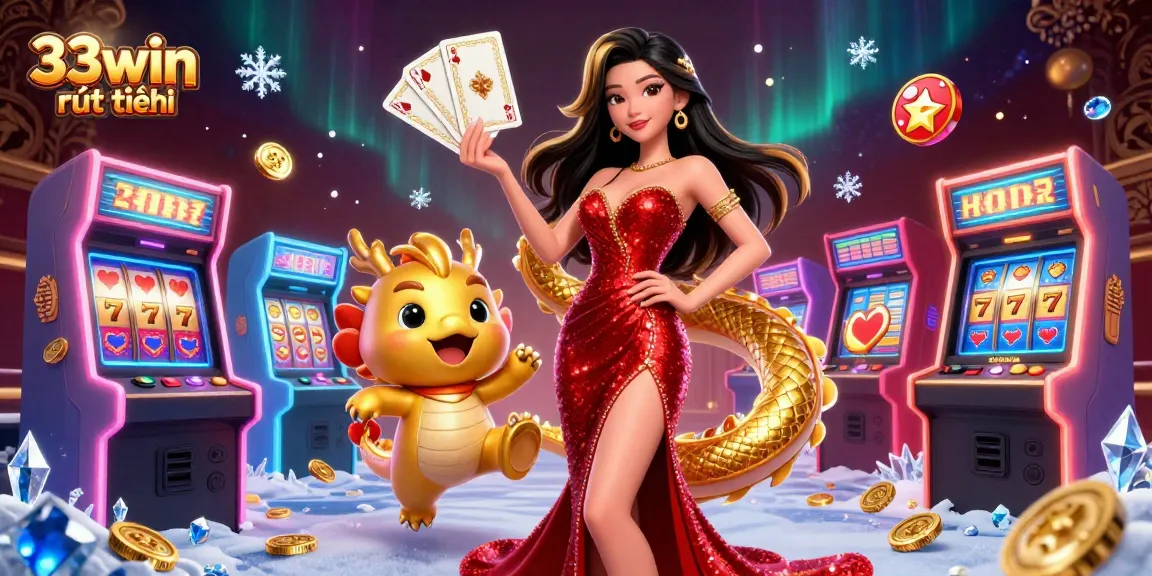 Experience the excitement of 33win rút tiền in a vibrant 3D casino scene showcasing glamorous characters and gaming elements.