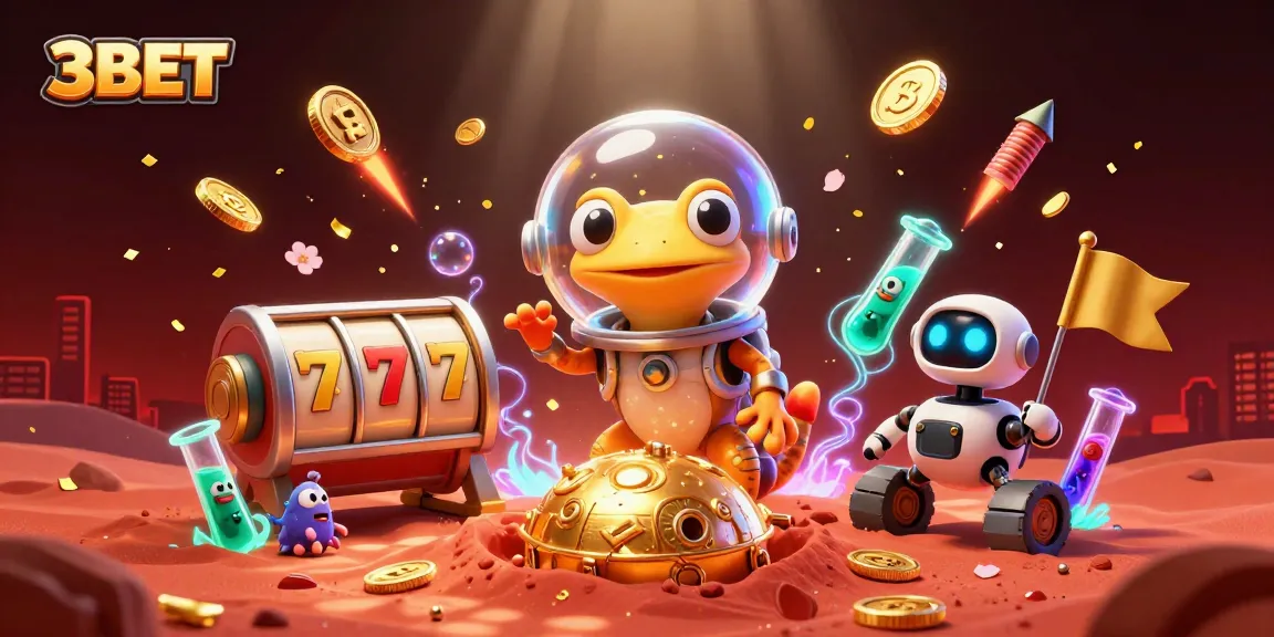 3BET shines as a vibrant animated Martian-themed casino scene with exciting game elements.