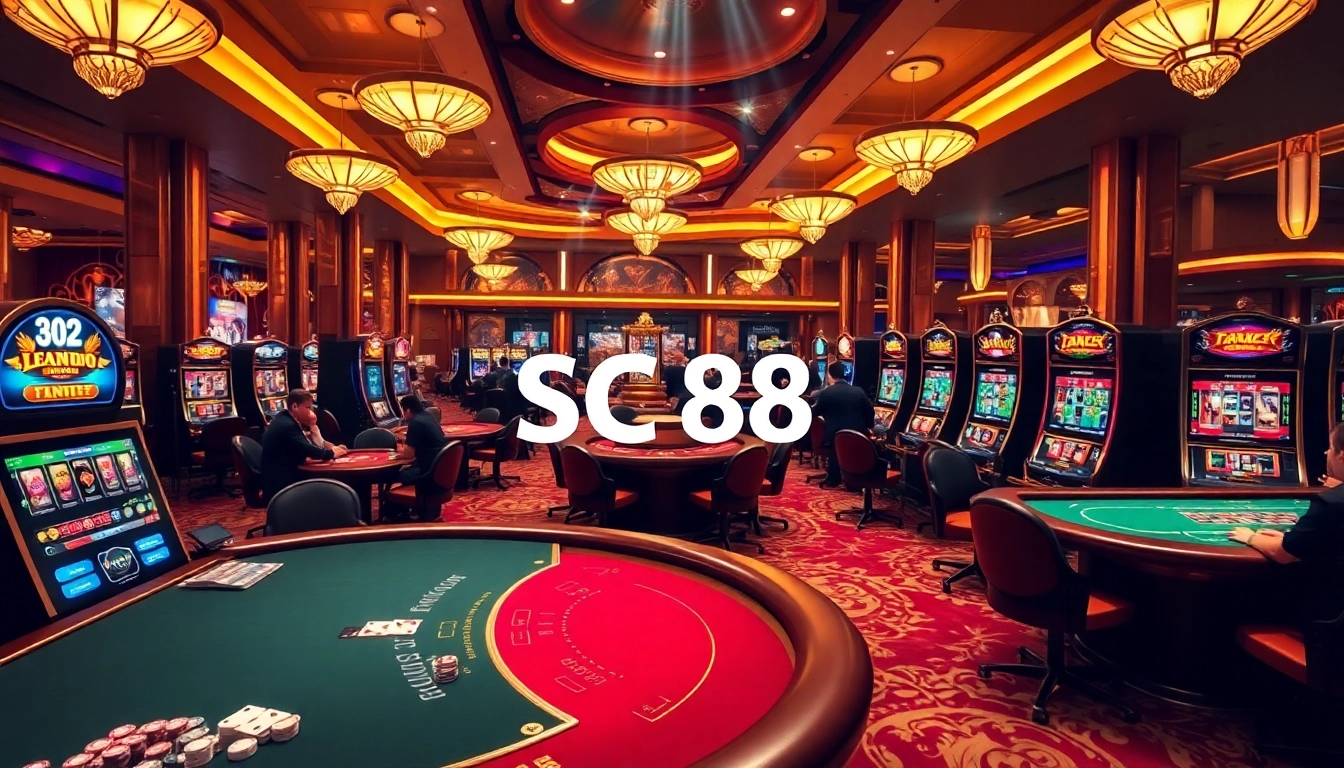 Engaging scene of players enjoying SC 88 games at a luxurious casino.