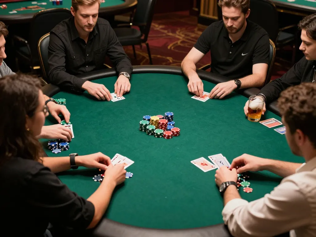 Players enjoying a lively poker game at 789bet casino, showcasing strategic gameplay and competitive atmosphere.