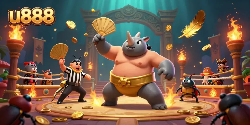 Experience thrilling u888 casino action with the vibrant beetle characters in a dynamic gaming arena.