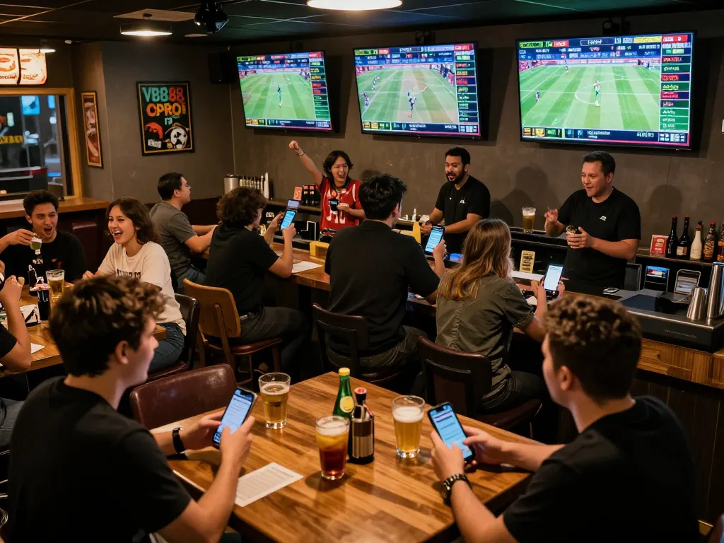 Exciting atmosphere of VB88 SPORT with fans cheering while enjoying live sports betting events.