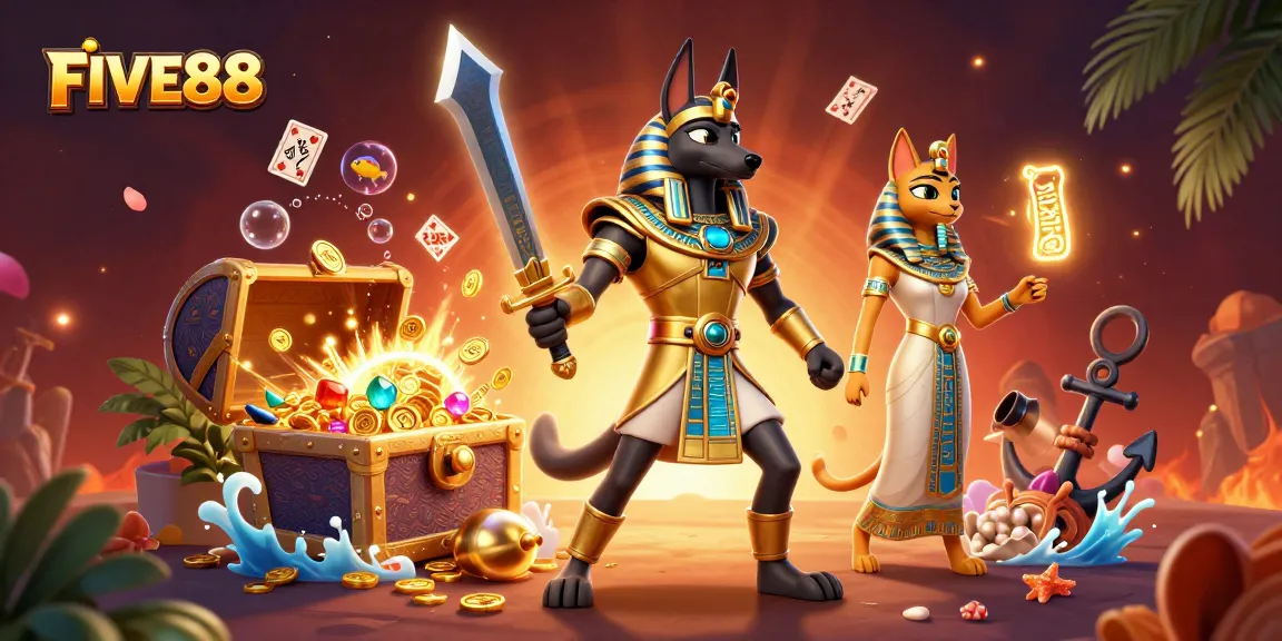 Experience the adventure of FIVE88 through vibrant treasure-filled casino action.