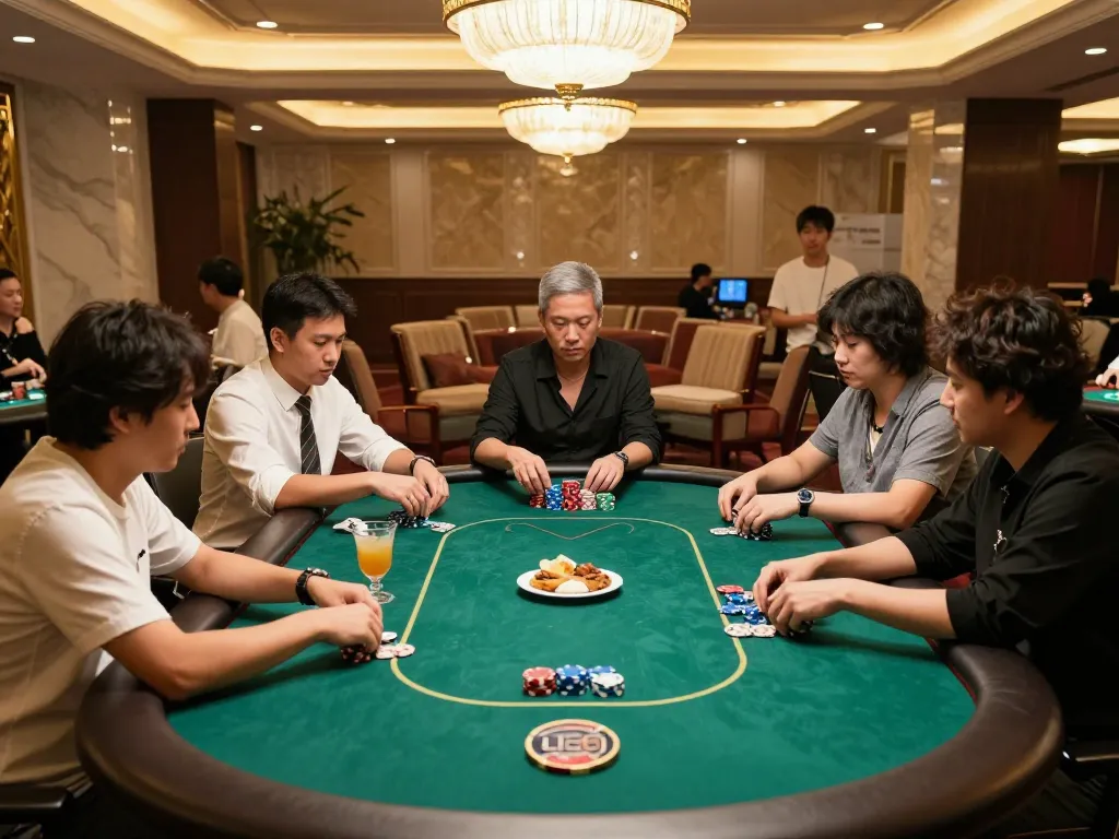 Engaging poker game at nhà cái vb88 with players and chips, showcasing excitement and strategy.