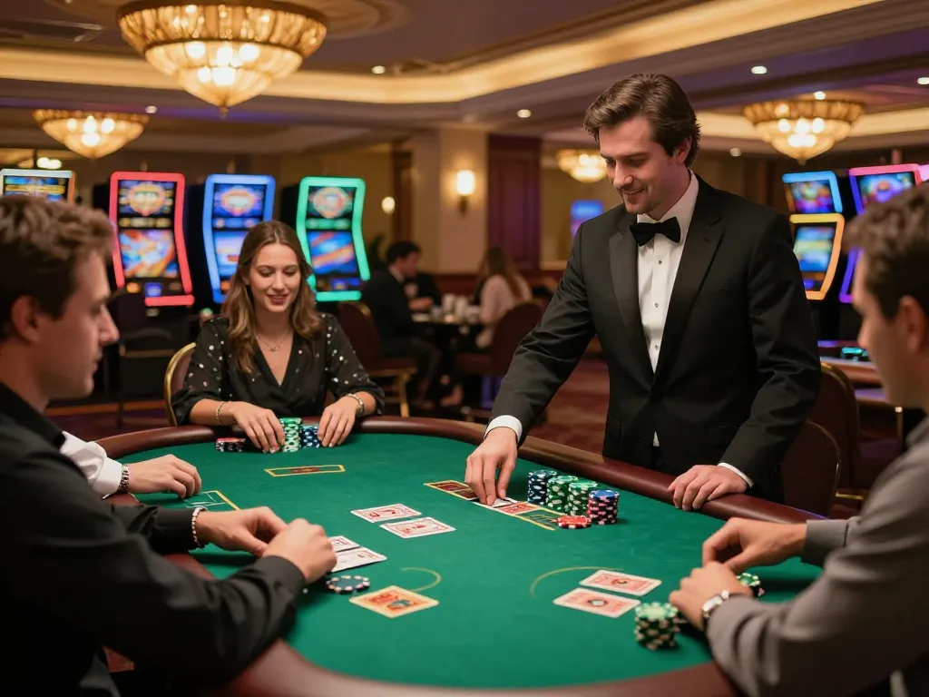 Experience thrilling blackjack gameplay at aa888 casino with players and dealer in action.