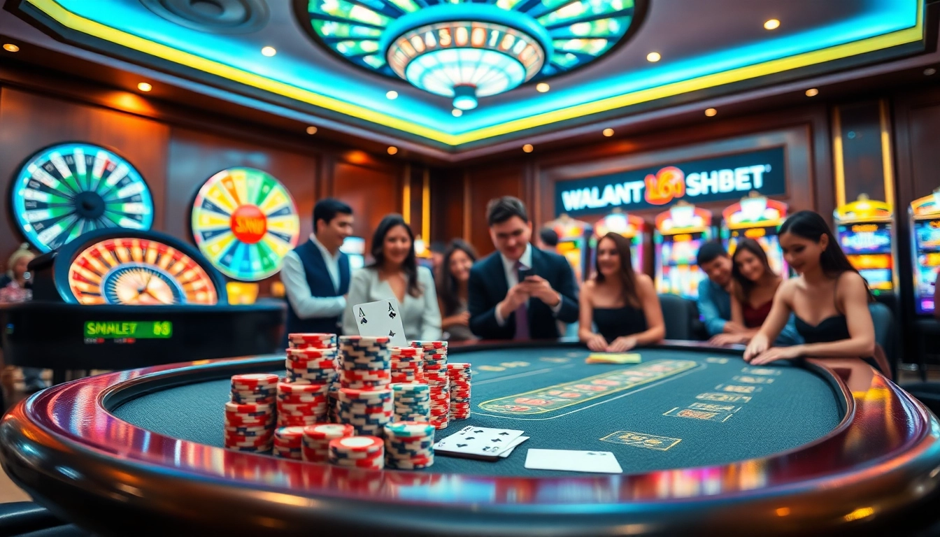 Experience excitement while registering for SHBET at a luxurious casino with vibrant games and betting tables.