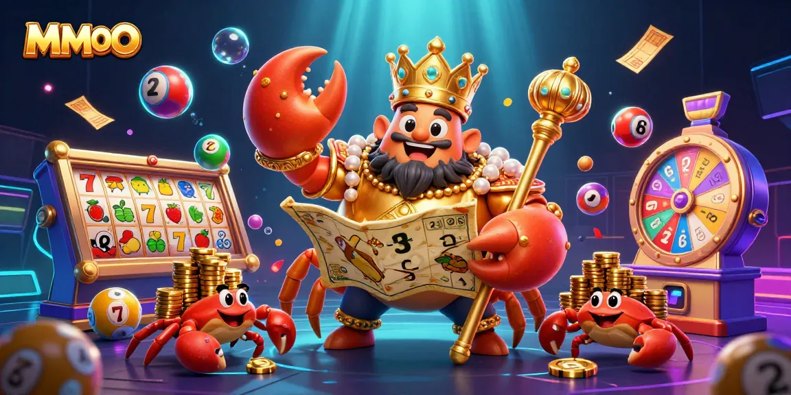 Experience MMOO's vibrant casino world with a golden crab emperor and dynamic game elements.