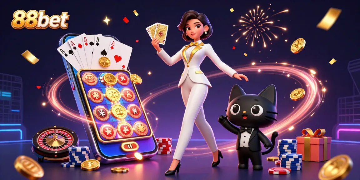 Engage with thrilling games at 88bet featuring a glamorous card dealer surrounded by casino excitement.