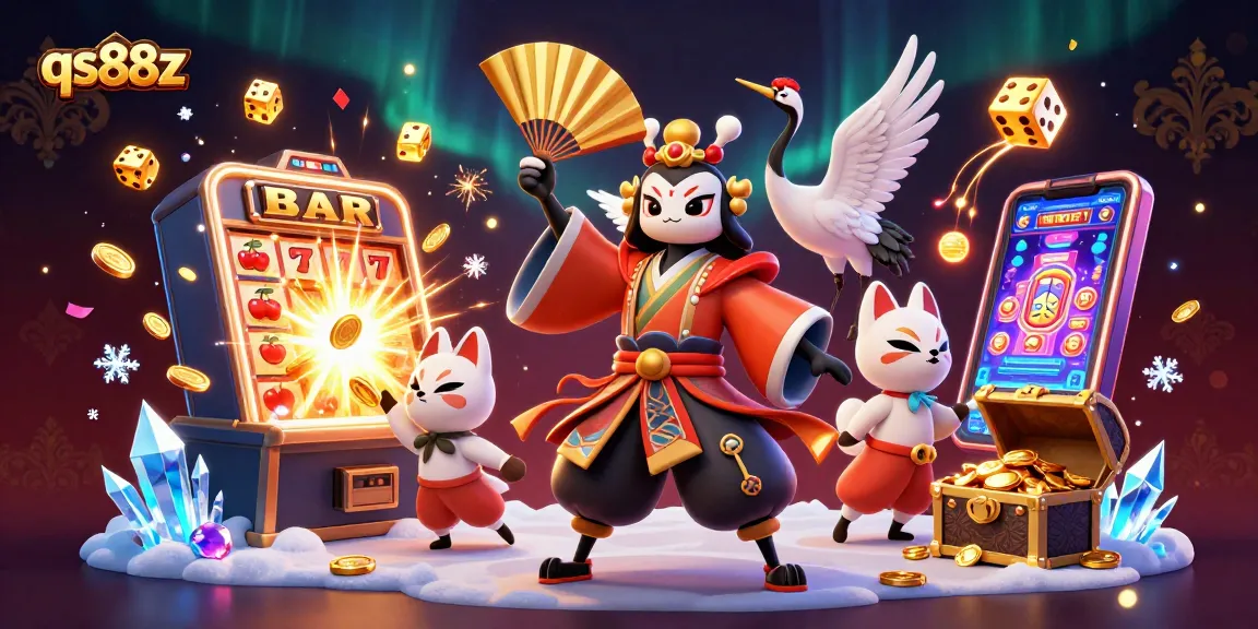 Spin the luck of qs88z's dynamic slot machine amid vibrant casino action and characters.