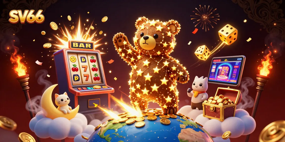Experience thrilling SV66 gaming with sparkles of fortune in this ultra-detailed casino illustration.