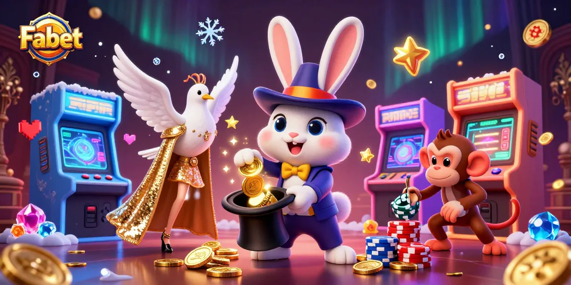 Experience the thrill at Fabet with a magician rabbit and a dove among sparkling coins and poker chips.