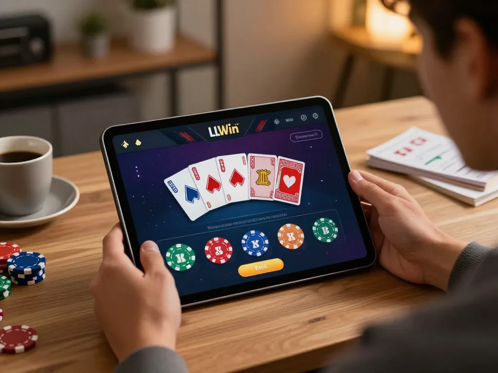 Engaging with LLwin’s online casino app on tablet, showcasing strategic gameplay.