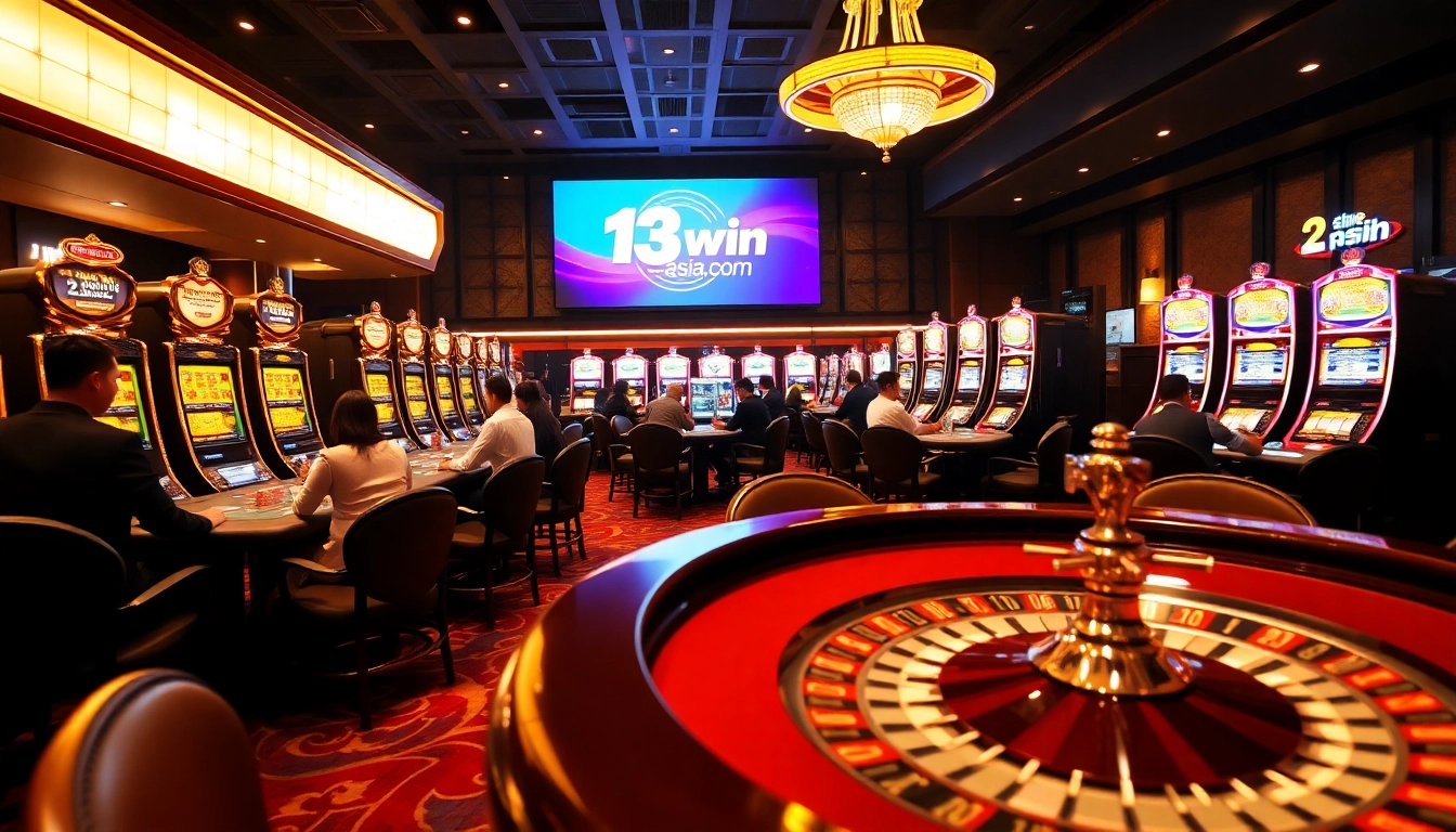 Experience the thrill of live gambling at 13win-asia.com, showcasing vibrant roulette and slot games.