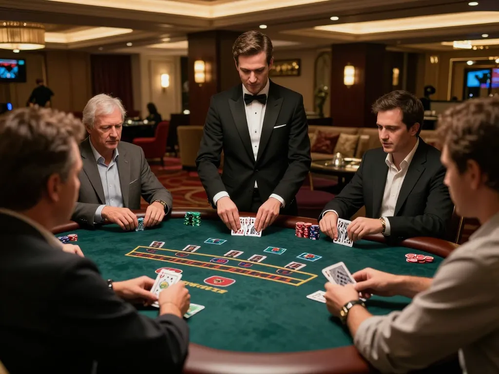 Engaged players strategizing at the blackjack table on Trang chủ Da88 in a luxury casino atmosphere