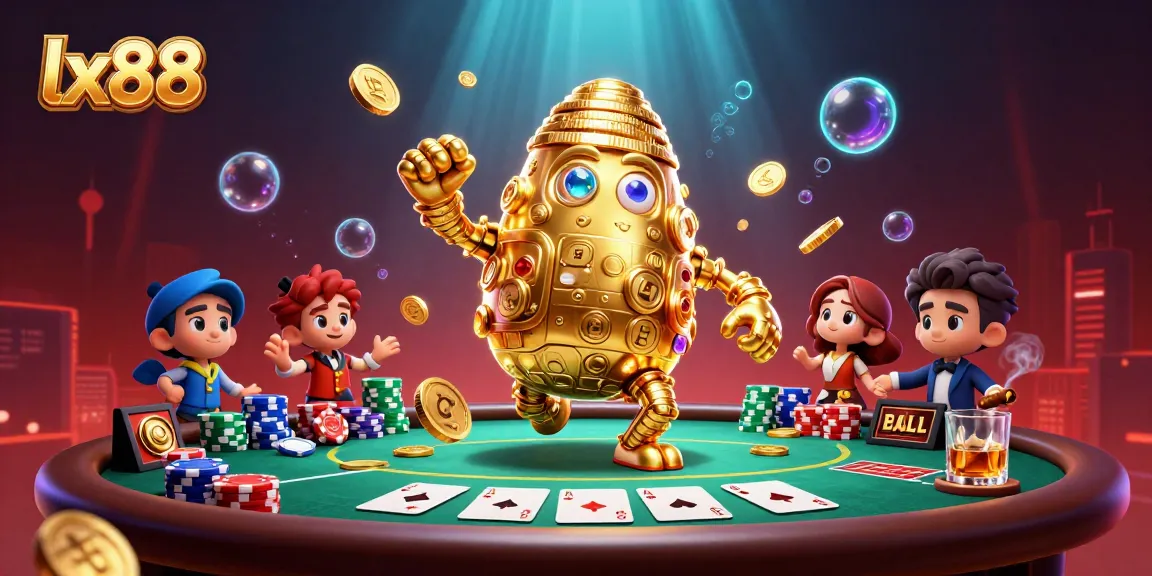 Experience the excitement of lx88 with a dynamic poker scene featuring a golden golem and vibrant casino elements.