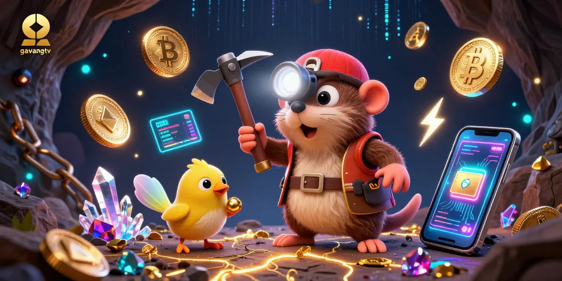 Experience the excitement of gavangtv with a treasure hunter mole in a vibrant crypto casino scene