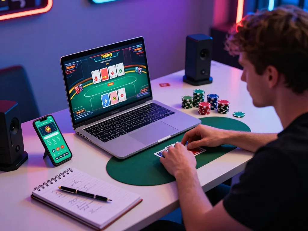 Player engaging in an exciting poker game on 79king's online platform, showcasing strategic gameplay.