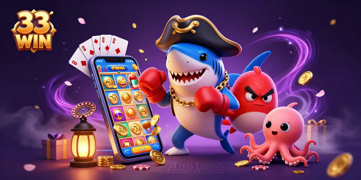 Experience winning thrills with 33 WIN's vibrant 3D casino scene filled with action and adventure.