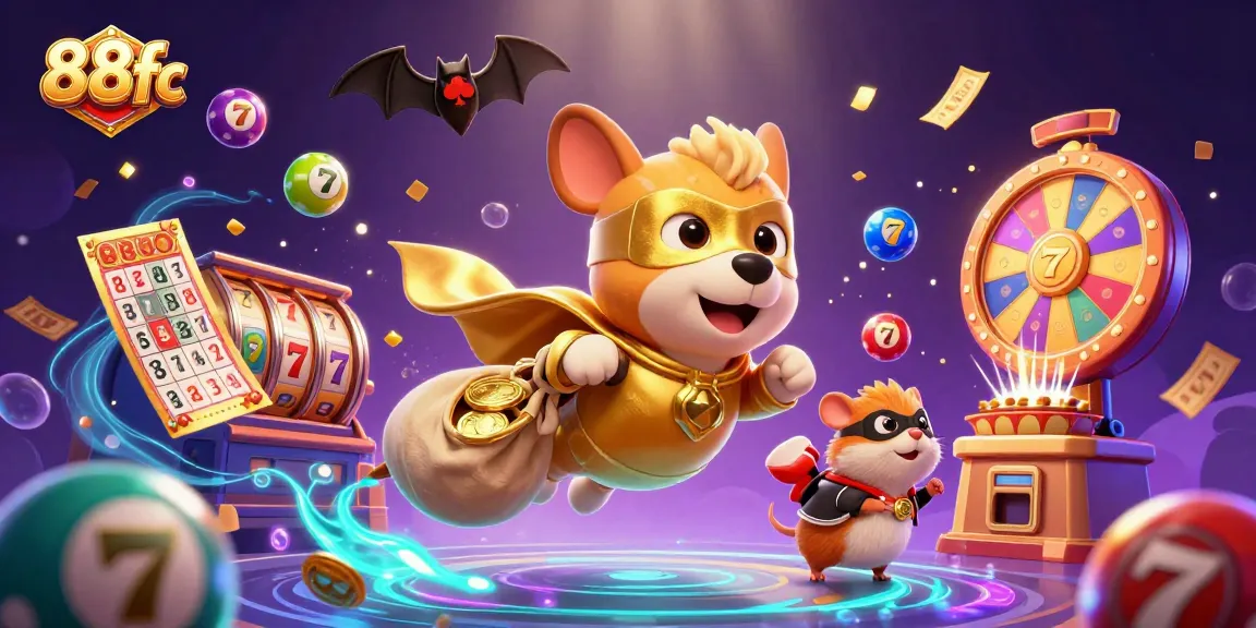 88fc players enjoy winning strategies with vibrant casino elements in a colorful illustration.