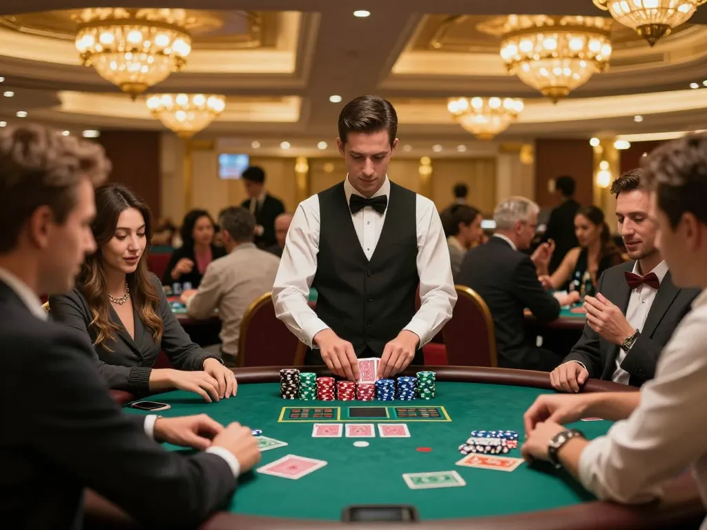Engaged players at co88i blackjack table showcasing vibrant chips and dynamic gameplay in luxury casino.