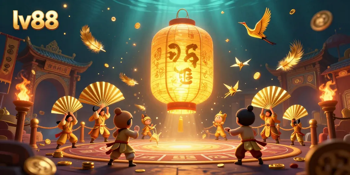 Experience the enchanting lv88 casino atmosphere with glowing lantern spirits and dynamic warriors.