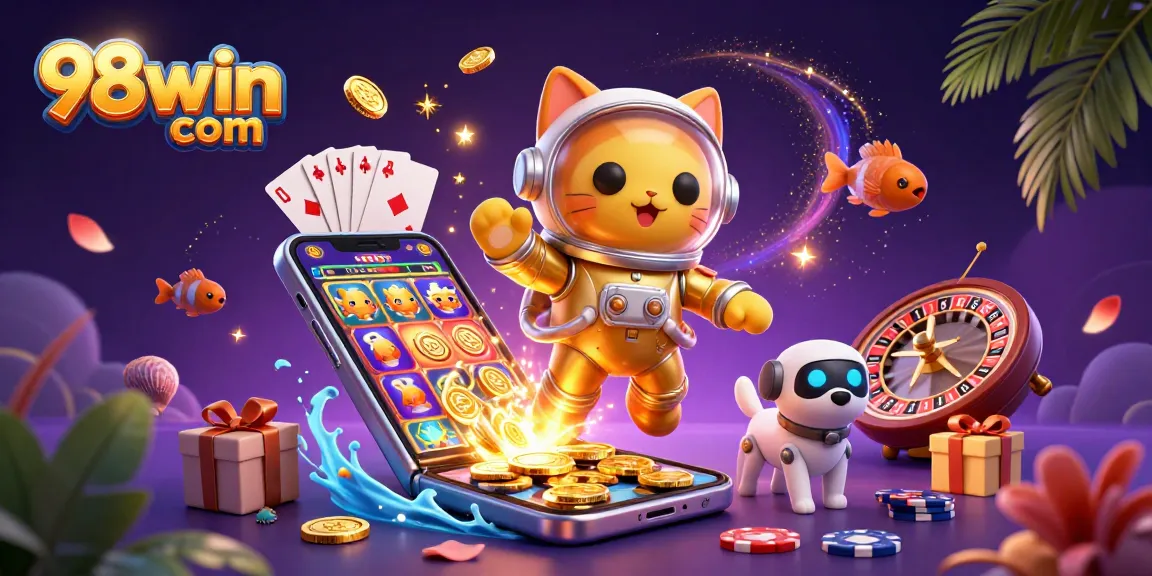 Experience 98win com with thrilling slot games and exciting casino action in an engaging illustration.