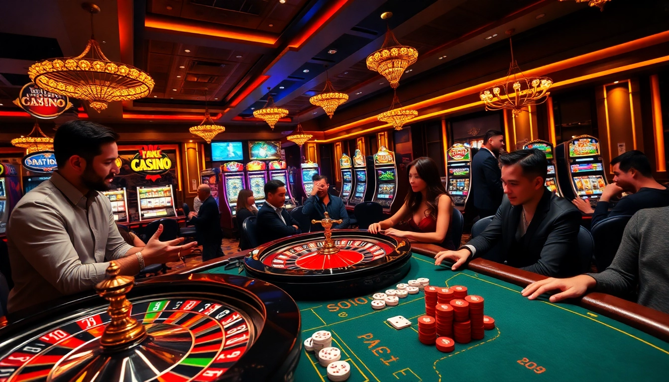 Engage in a thrilling casino experience at xoilac.review featuring poker chips, a roulette wheel, and vibrant gameplay.