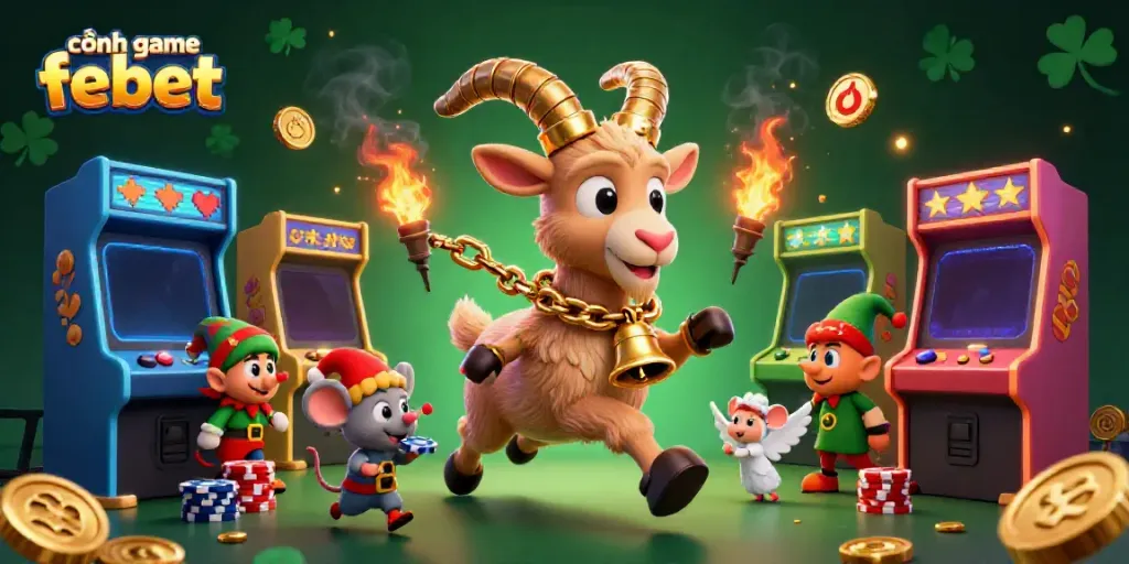 Experience the excitement at cổng game febet, featuring Krampus and festive characters in an engaging casino scene.