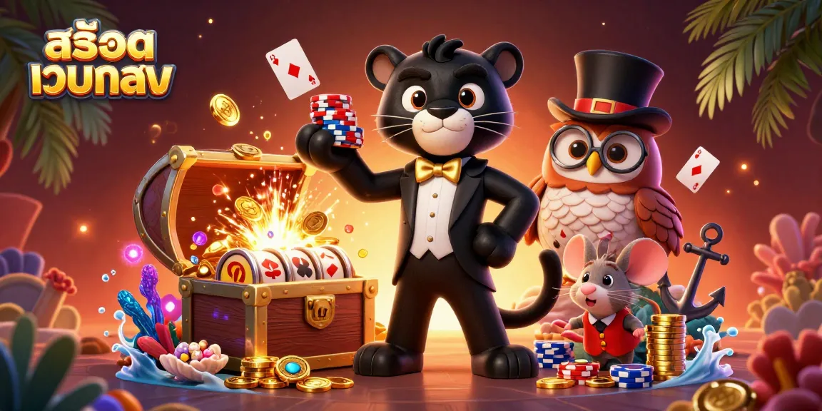 Engage with สล็อตเว็บตรง as a stylish black panther, an owl with poker chips, and a lucky mouse surround slot reels.