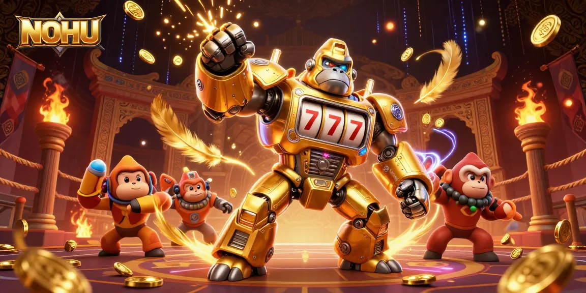 Experience thrilling gameplay with NOHU's 3D casino action featuring a golden gorilla mech.