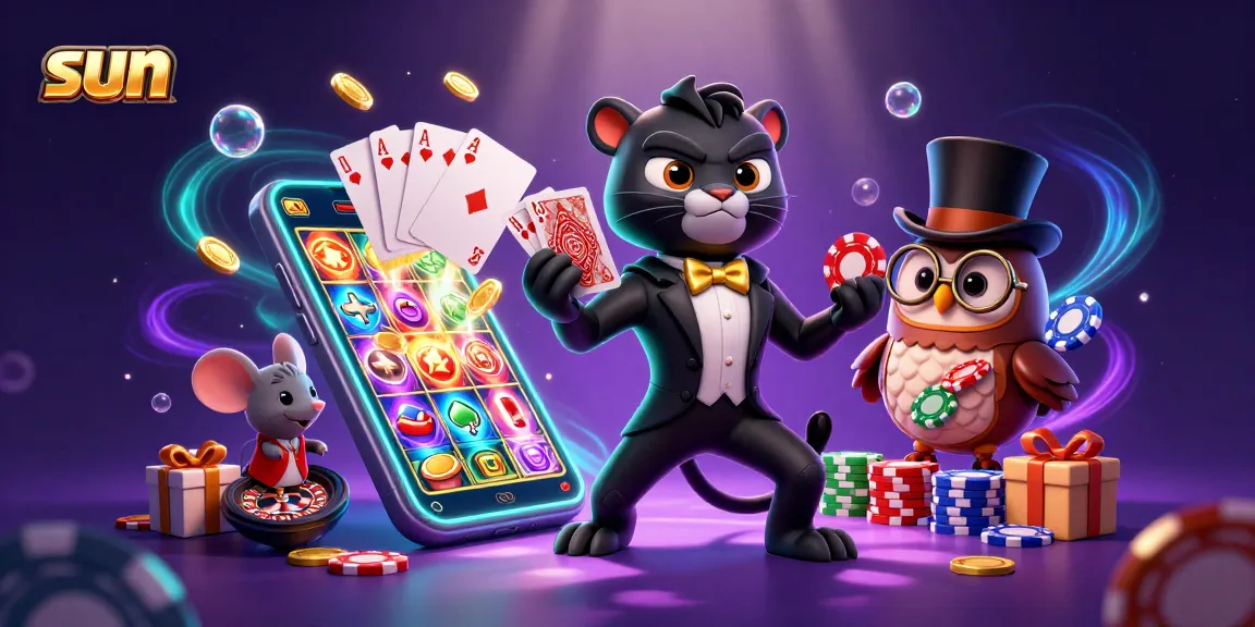Experience thrilling gameplay at sun casino with the stylish panther dealer and playful owl.