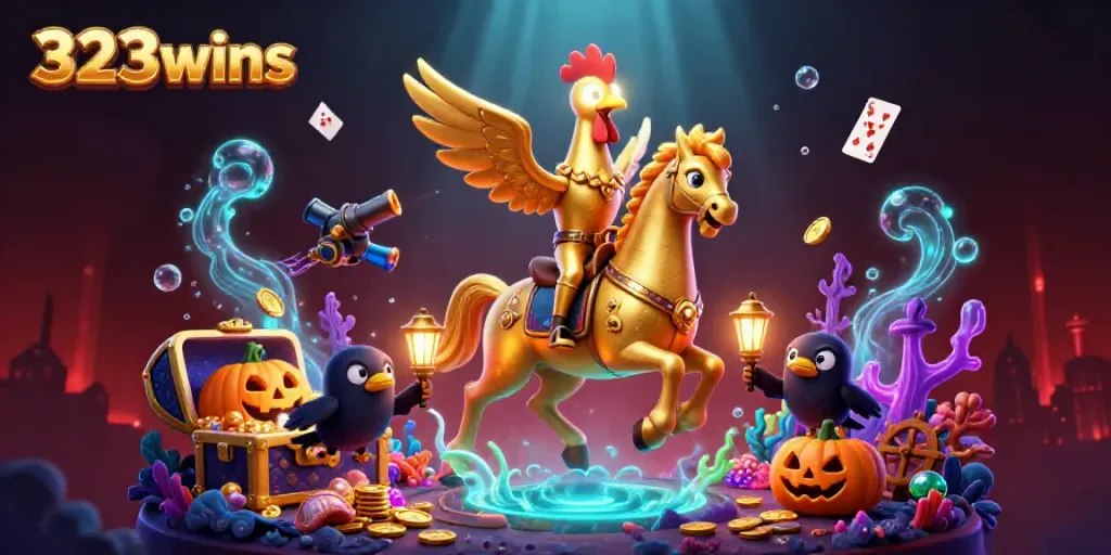 Engage with winning strategies at 323wins, featuring vibrant 3D scenes of exciting casino gameplay.