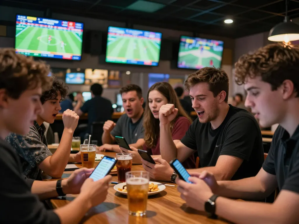 Friends enjoying sports betting action at 888newbet, cheering for their favorite teams.