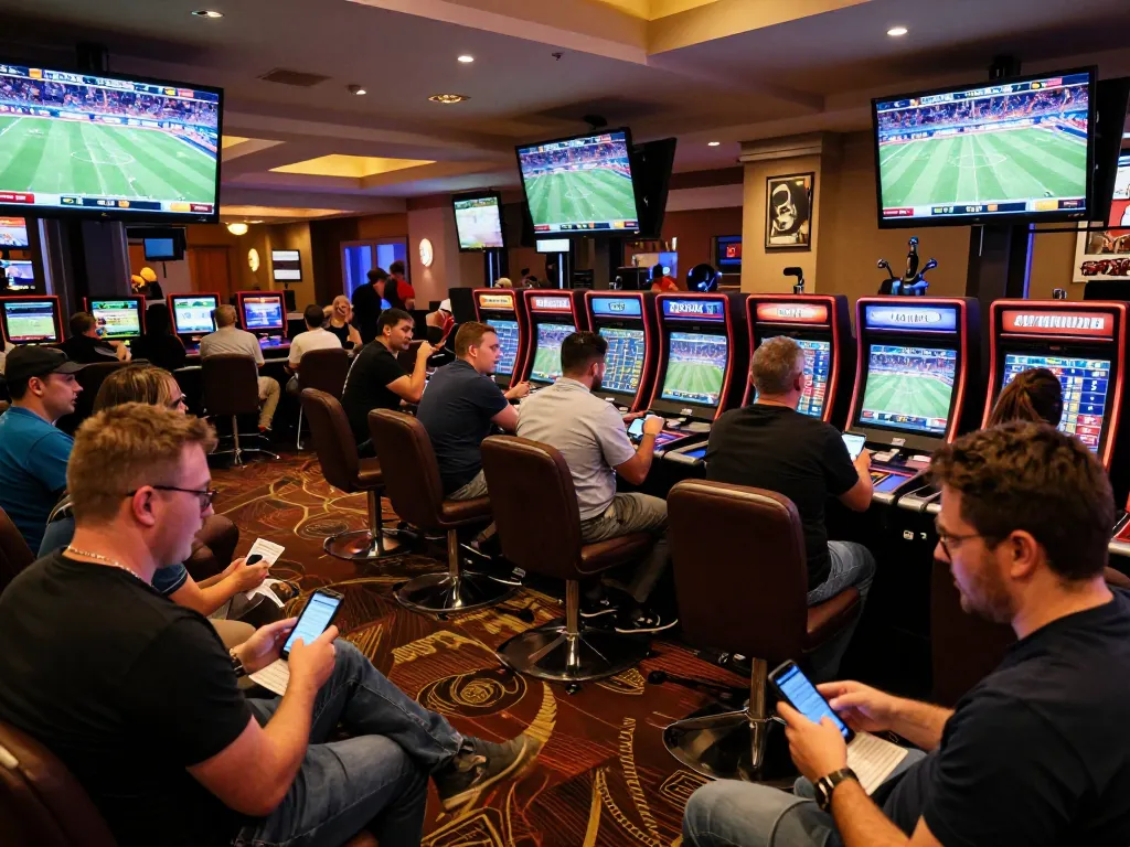 Placing bets on kèo nhà cái while enjoying a live sports event in a vibrant casino atmosphere.