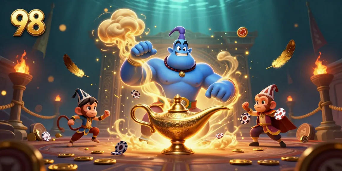 Engage in thrilling gaming adventures at 98 with vibrant casino characters and dynamic elements.