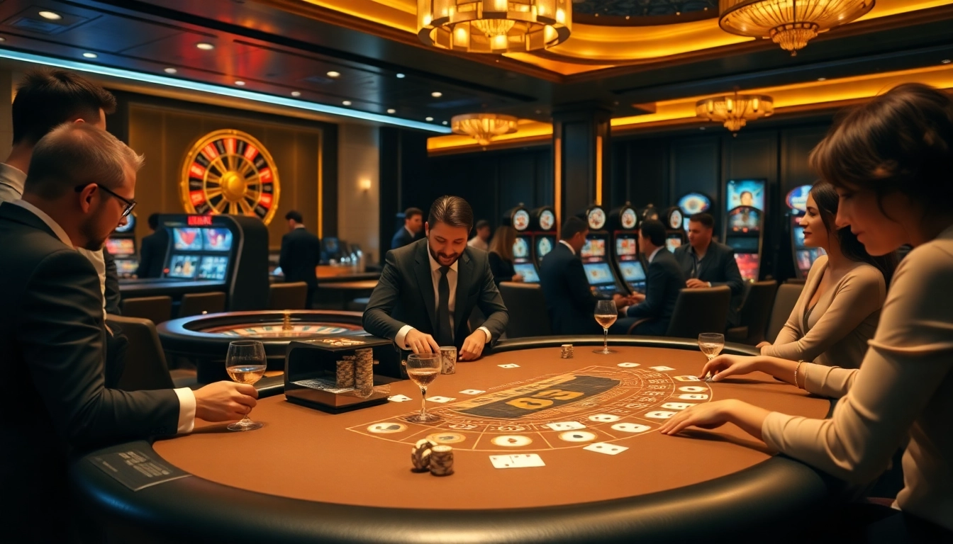 A vibrant casino scene showcasing players at a blackjack table and exciting activities at https://888new.jpn.com/.