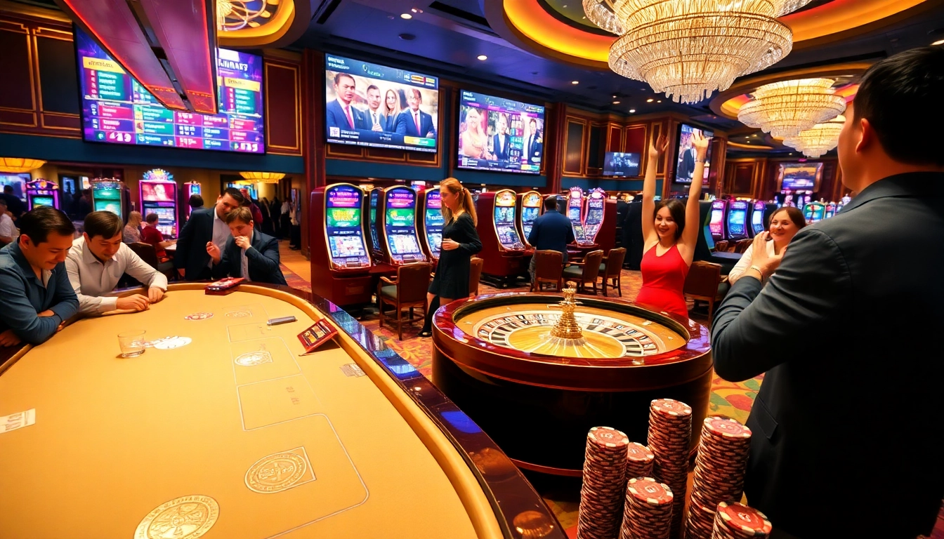 Exciting gaming scene at 23win casino with vibrant tables and players enjoying thrilling bets.