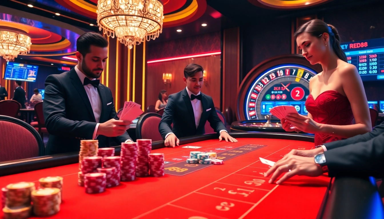 Experience the excitement of baccarat at red88 with elegant tables and vibrant chips.